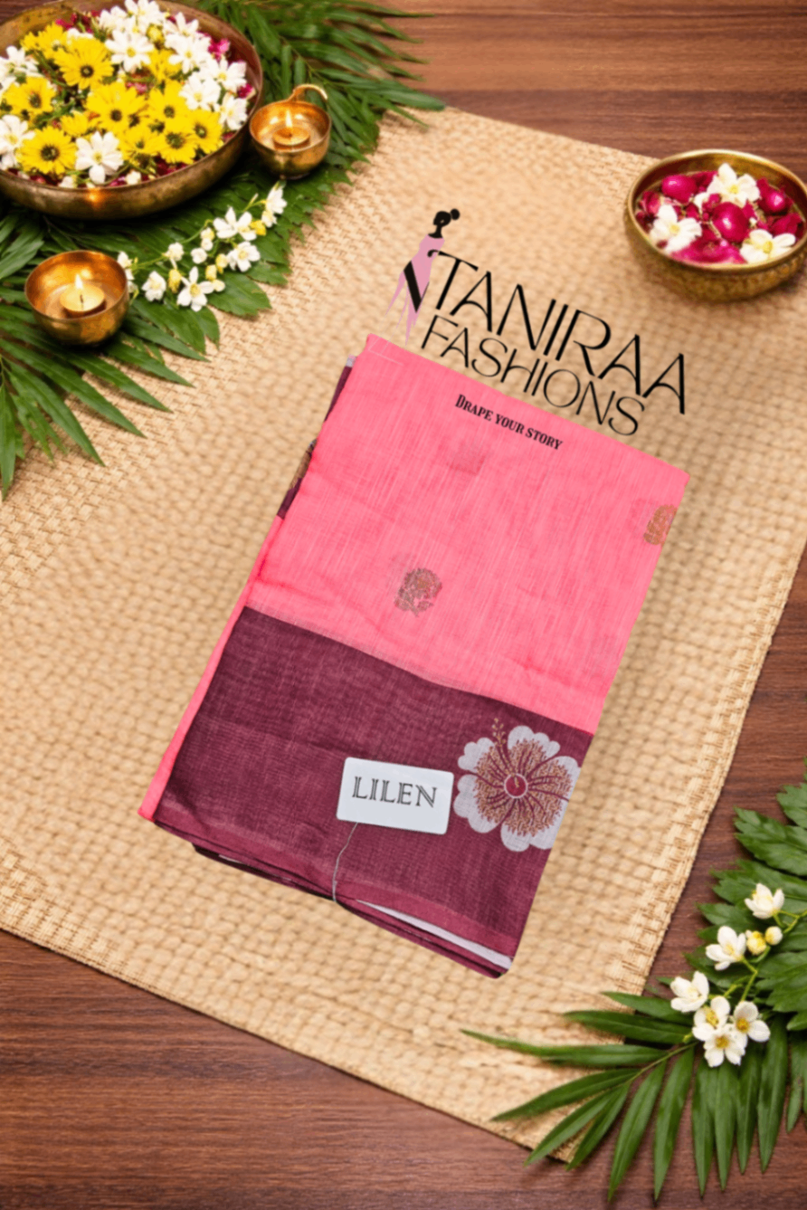 Chettinad Linen Cotton Saree - Pink