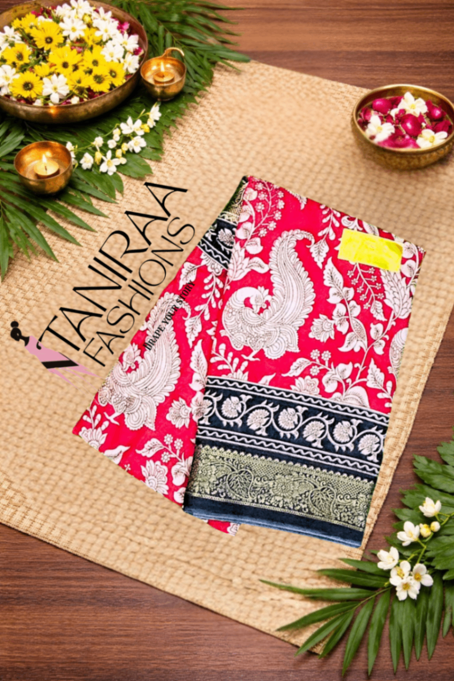 Mangalagiri Silk Saree Red with Black