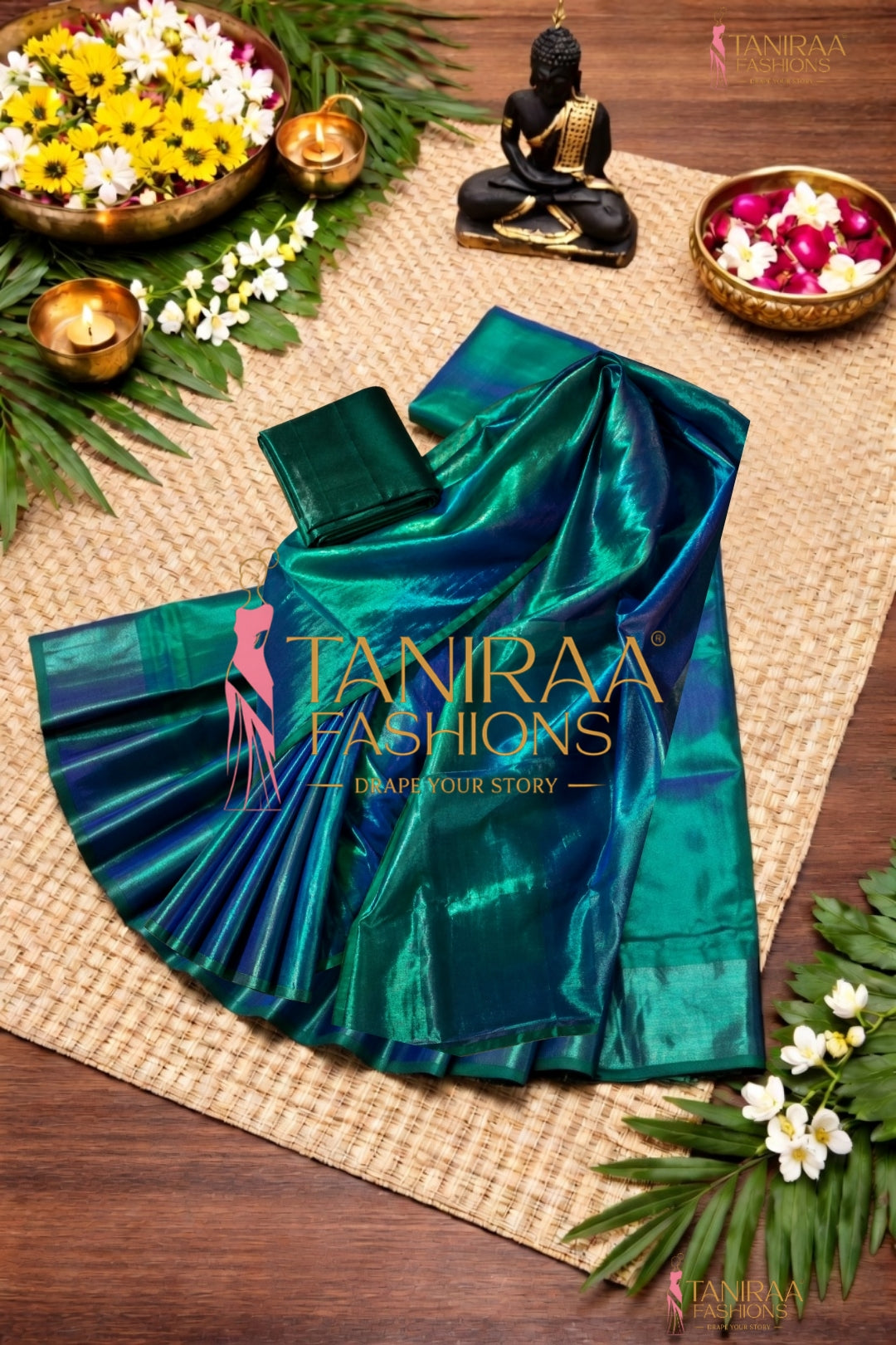 Tussar Silk Saree Peacock - Blue -TF9