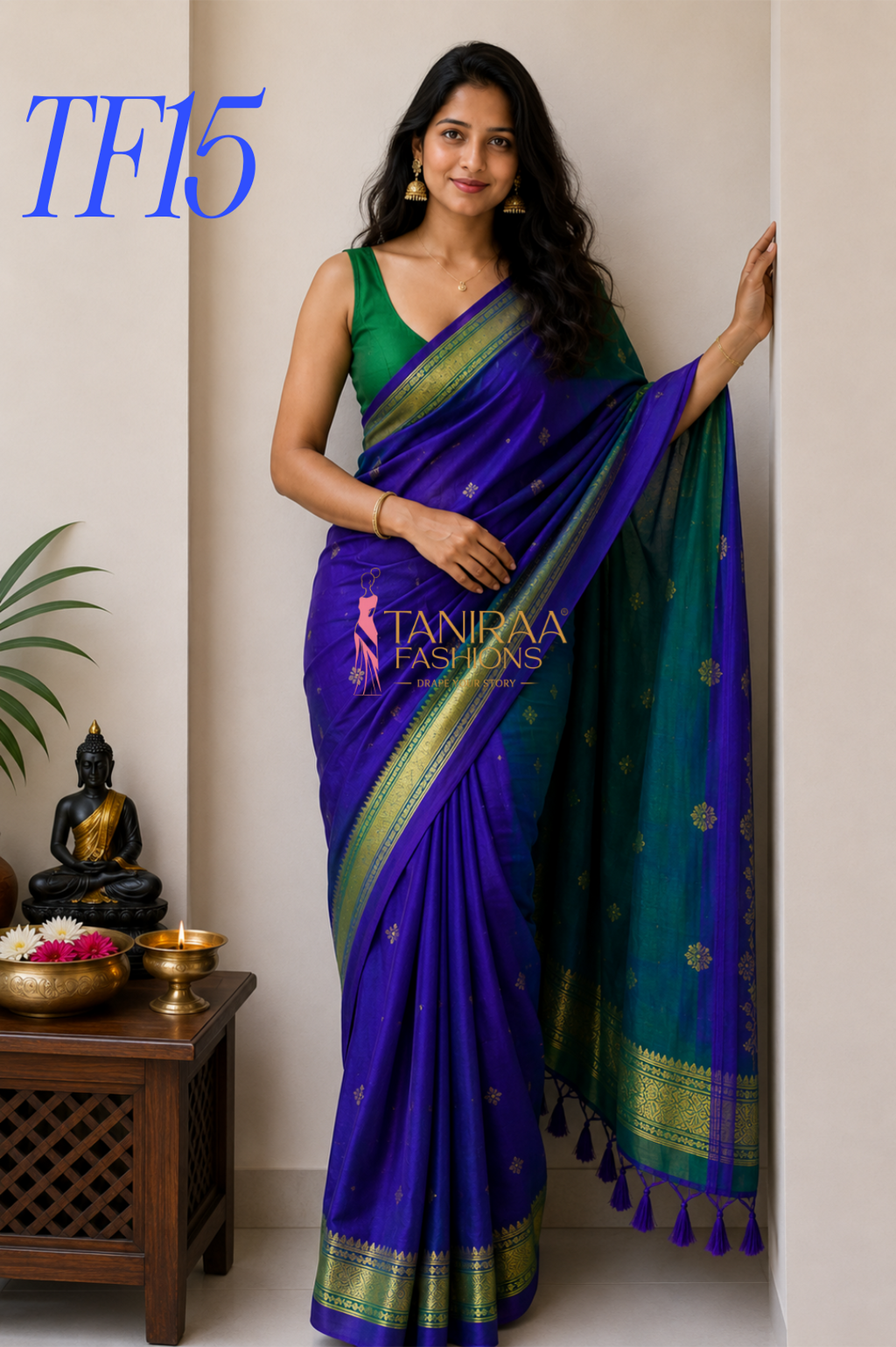 Dual tone silk saree purple blue - TF15