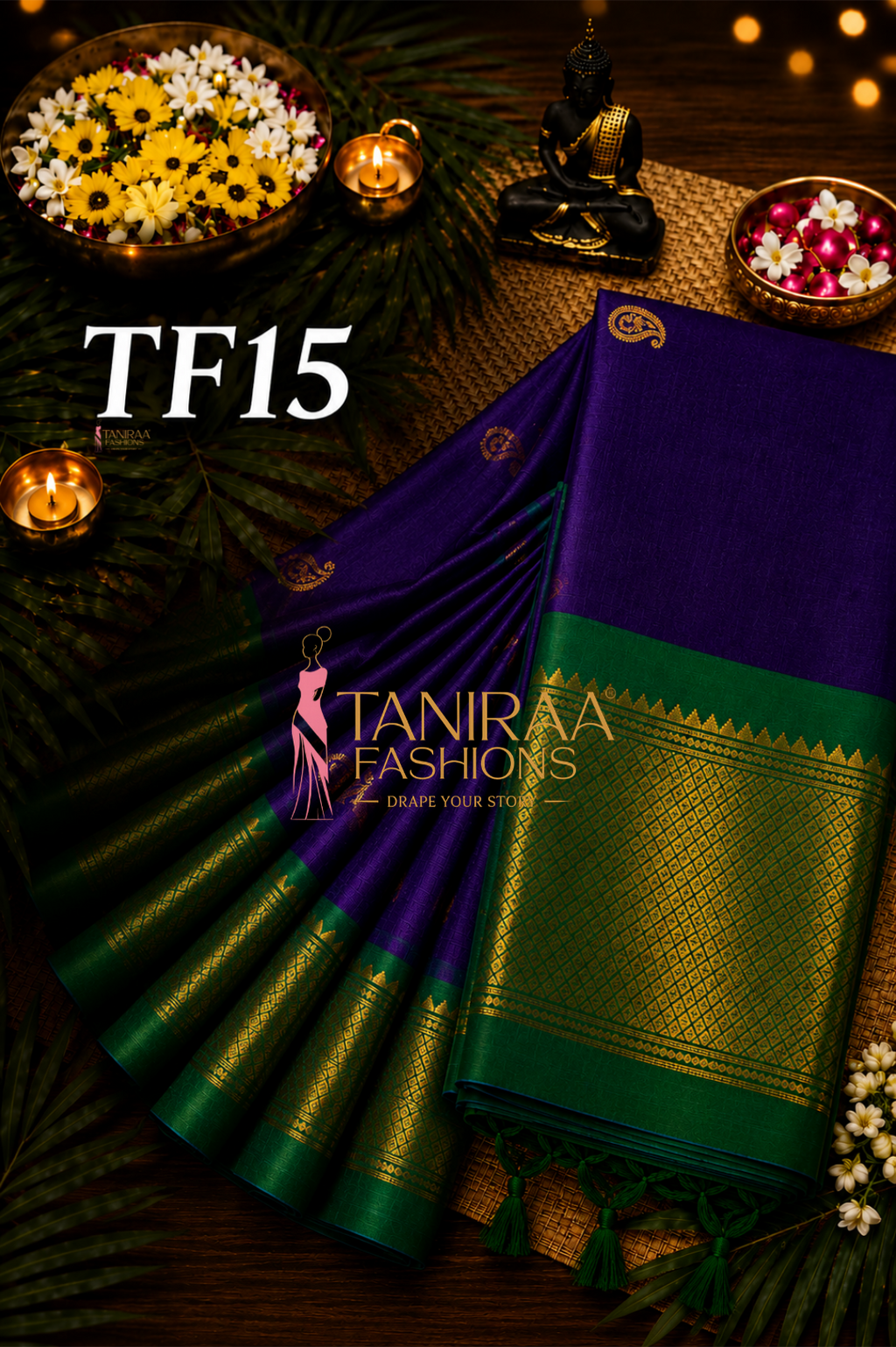 Dual tone silk saree purple blue - TF15