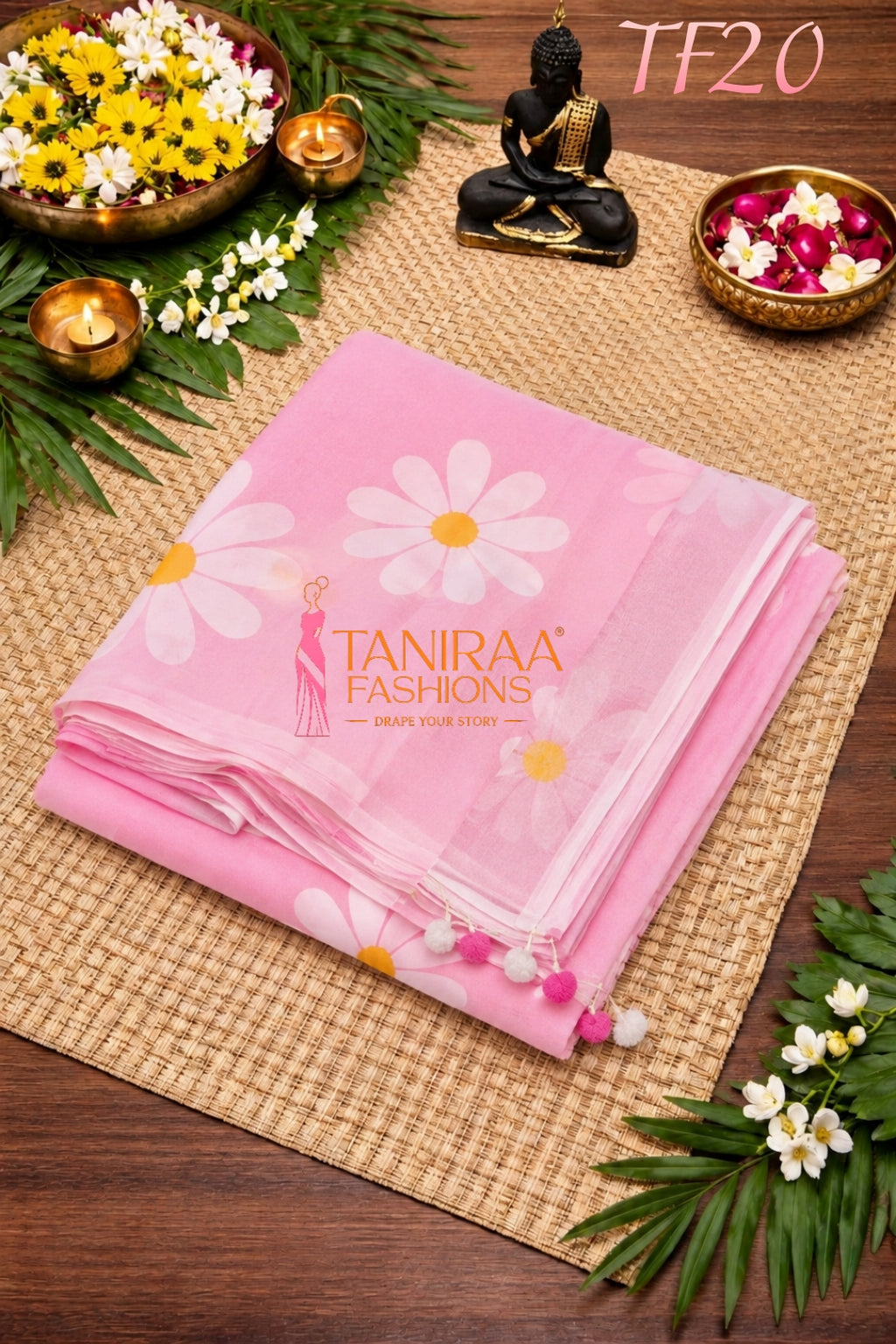 TF20 – Sunflower Print Linen Cotton Saree