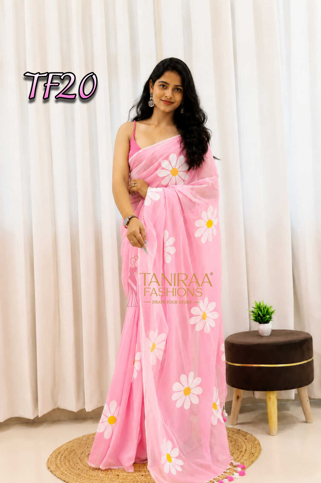 TF20 – Sunflower Print Linen Cotton Saree