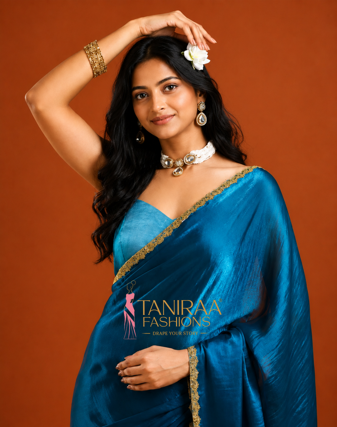 TF23 - Teal Blue Space Silk Saree
