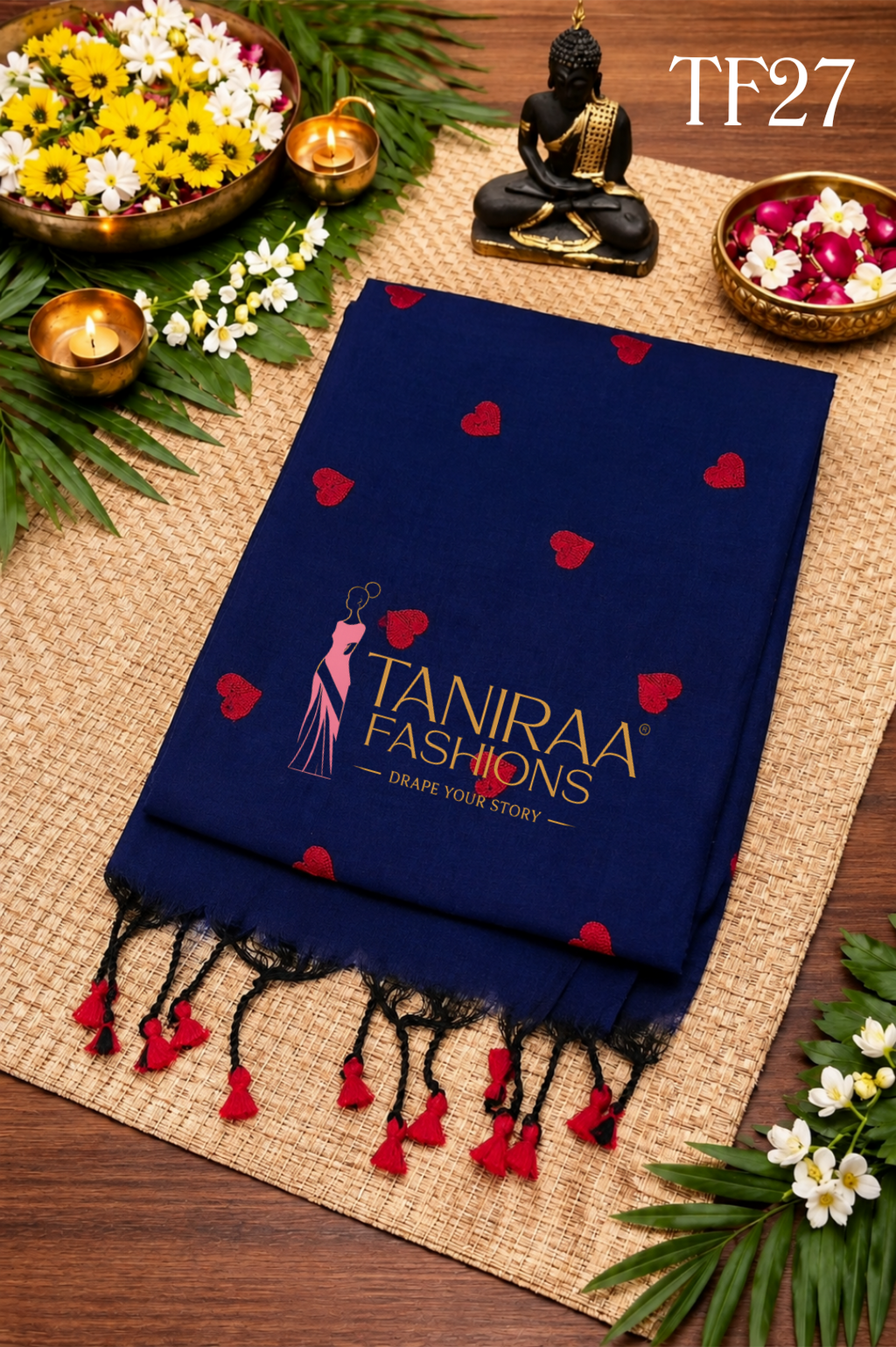 TF27 – Premium Kadhi Cotton Love Embroidered Saree