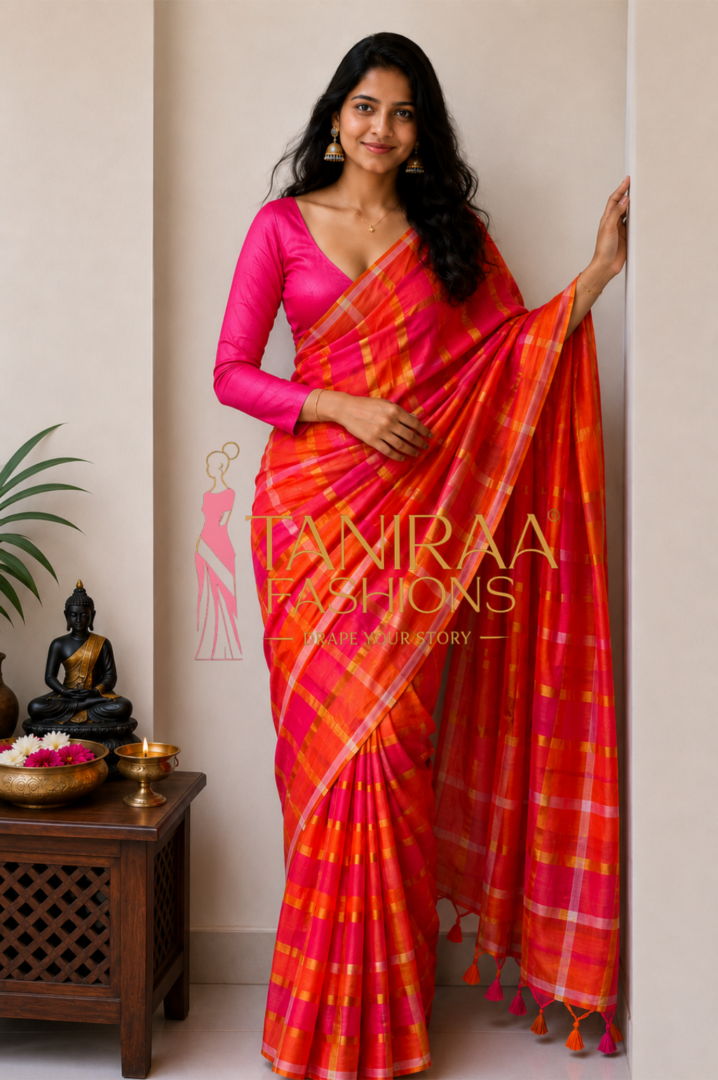 Red orange golden saree -TF14