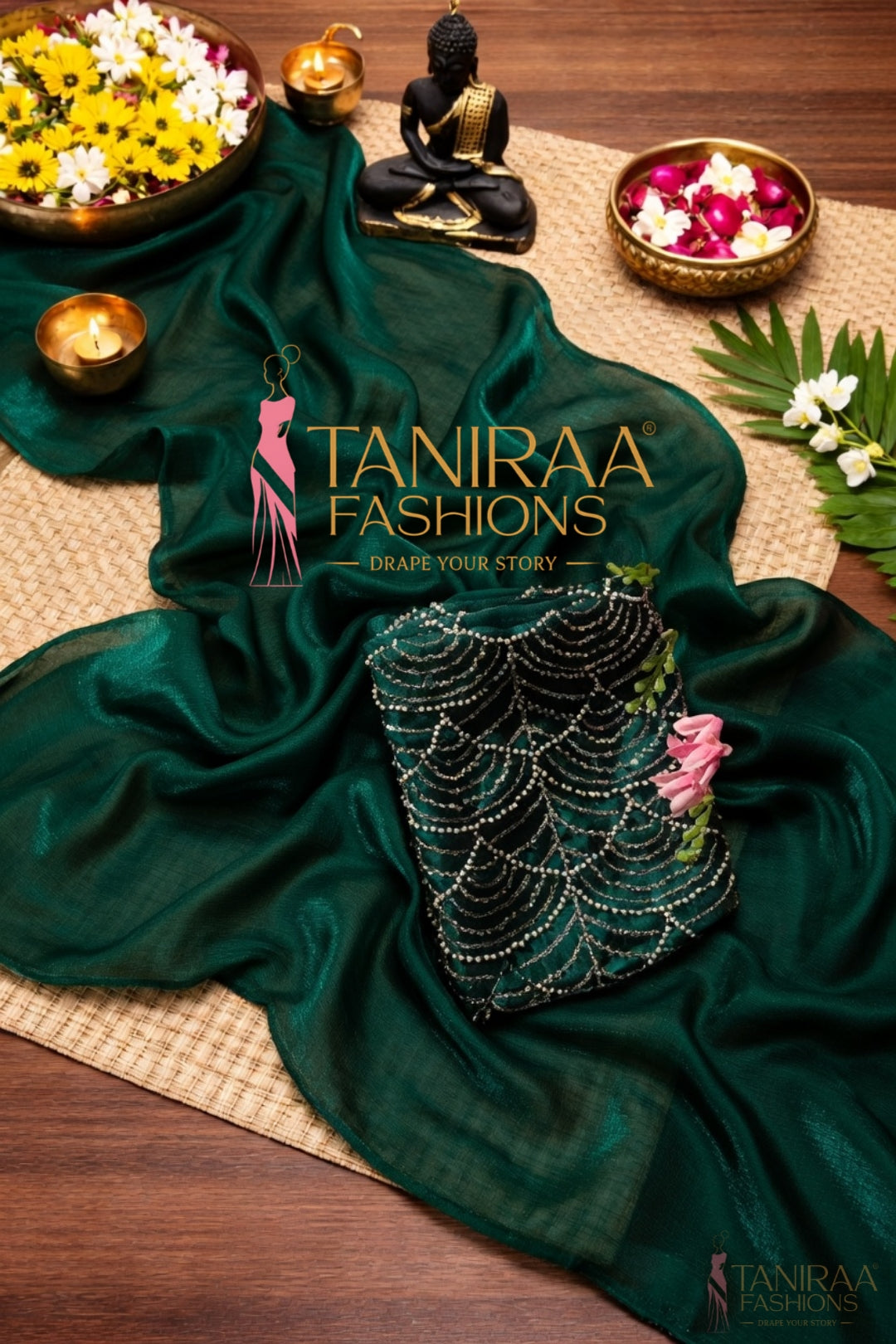 Space Silk Saree - Green - TF7
