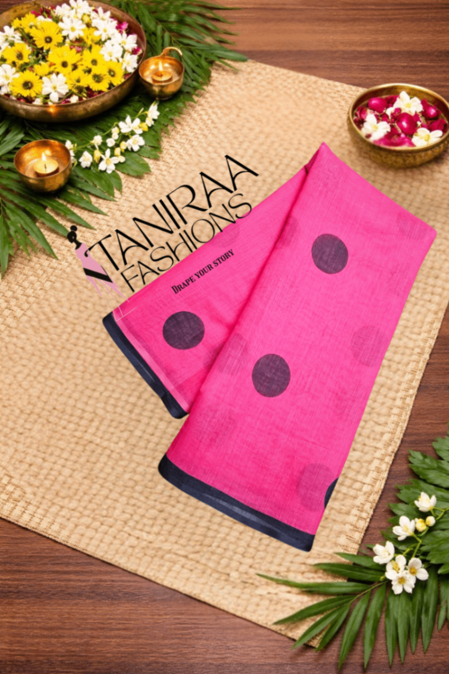 Soft Cotton Saree - Pink