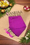 Soft premium golden stripe Saree - Purple - TF10
